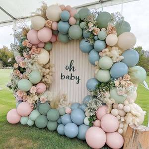 lot 18059 image: Dusty Green Pink Blue Balloon Arch Double Stuffed Pastel Pink Dusty Blue Light Sage Green White Latex Balloon Garland Kit for Boho Baby Shower Birthday Gender Reveal Tea Valentine Party Decoration