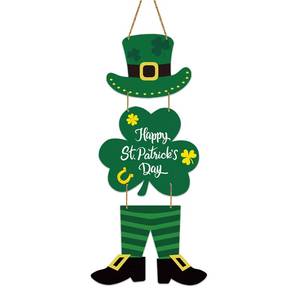 lot 18060 image: St Patricks Day Decorations Happy St Patricks Day Wreath Door Decorations Wooden Wreaths for Front Door Hanger Leprechaun Top Hat Irish Hanging Sign Decor for Porch Wall Indoor Home Decor