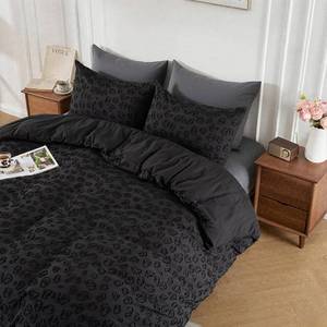 lot 18441 image: Tufted Duvet Cover Set Queen Size, Soft and Washed Microfiber Duvet Cover with Button Closure & 2 Pillowcases for All Seasons, Lightweight Leopard Print Textured, Comforter Not Included(Black,90x90)