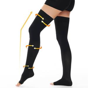 lot 18445 image: beister 15-20 mmHg Open Toe Medical Compression Stockings for Women Men, Thigh High Graduated Compression Socks with Dot Silicone Band, Support Circulation Pressure Stockings for Varicose Veins, Edema