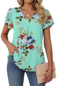 lot 18467 image: Lepunuo Plus Size Womens Summer Tops Short Sleeve Dressy Blouses V Neck Work Tunic Tops Casual Flowy Shirts