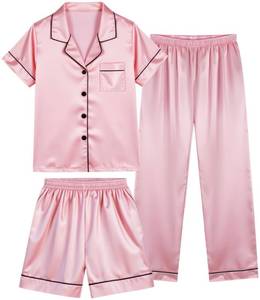 lot 18474 image: HONGTEYA 3 Piece Girls Clothes Sets, Silk Satin Teens Outfit Size 8-15 Years (US, Age, 12 Years, 13 Years, pink)