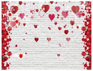 lot 18479 image: YYNXSY Happy Valentines red Heart Backdrop Backdrop Valentines Day Store Pink Rose Flower Brick Wall Background Party Backdrops 8X6FT YY-5019
