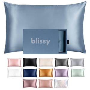 lot 18480 image: Blissy Silk Pillowcase - 100% Pure Mulberry Silk - 22 Momme 6A High-Grade Fibers - Silk Pillow Cover for Hair & Skin - Regular, Queen & King (Ash Blue, King)