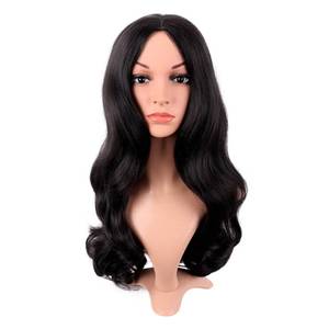 lot 18482 image: MapofBeauty 22 Inch55cm Fashion Long Synthetic Fiber Curly Hair Middle Part Cosplay Wig (Black)