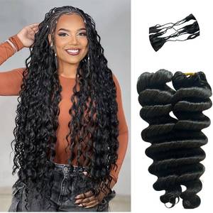 lot 18486 image: Human Hair Loose Deep Wave Knotless Pre-Separated Feather Crochet Hair Extensions Crochet Human Hair Extensions Natural Color 18inch 120g