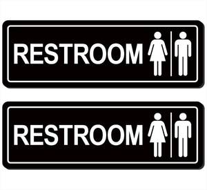 lot 18490 image: Restroom Sign �� Bathroom Sign �� Commercial Restroom Sign (2-Pack), Premium Durable Frosted Acrylic Material, Super Strong Self-Adhesive, Quick Installation, Suitable For Corporate Offices, Hotels, And Restaurants (9 X 3 Inches, Black)