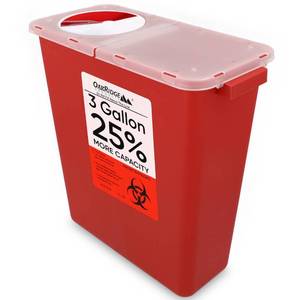 lot 19179 image: Oakridge Products Large Sharps Container for Home Use and Professional 3 Gallon (1-Pack) with Rotating lid, Biohazard Needle and Syringe Disposal, CDC Certified