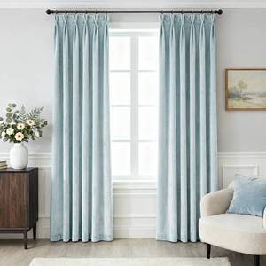 lot 19196 image: Pinch Pleated Light Blue Velvet Curtains 102 inch Long Living Room Darkening Thermal Insulated Luxury Modern Elegant Extra Long Pinch Pleat Drapes Heavy Thick Dusty Blue Velvet Curtain for Bedroom