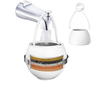 lot 19206 image: Bath Bathtub Shower Water Filter for Tub Faucet - Hard Water Softener - Remove Contaminants,Chlorine and Fluoride - Improves Skin, Hair and Nails Condition, White, BTBF-051