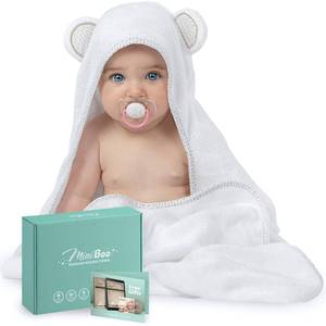 lot 19207 image: MINIBOO Hooded Baby Towels for Newborn - Super Soft Baby Bath Towels with Hood, Highly Absorbent Viscose Made from Bamboo Hooded Towel for Infant, Toddler and Kids, Baby Essentials