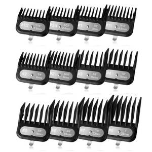 lot 20309 image: Clipper Guards Set Compatible with Most Wahl Clippers, -116 to 1, 12 Piece Set, Black Color, New Version