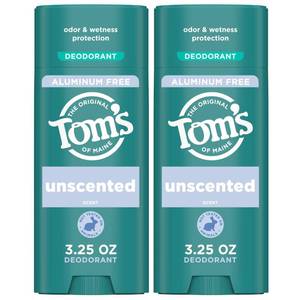 lot 20319 image: Tom��s of Maine Unscented Aluminum Free Natural Deodorant For Women & Men  Goes on Clear  Odor & Wetness Protection  Naturally Derived and Moisture-Locking Ingredients  3.25 oz (2 Pack)