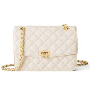 lot 20320 image: Goinsound womens quilted purse with chain leather crossbody bag designer shoulder bag checkered handbags for go out Beige