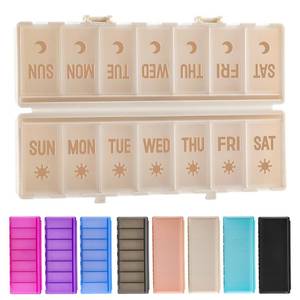 lot 20337 image: Foldable Pill Organizer 2 Times a Day wEtched Labels -Dual Protection & Portable Weekly AM PM Pill Box, 7 Day Medicine Container, Large Travel Pill Case for Week Daily Supplement Vitamin - Khaki