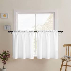 lot 20339 image: Home Queen White Waffle Bathroom Window Curtains, Water Repellent Rod Pocket Kitchen Drapes for Small Window, 2 Panels, 24 W X 24 L Inch Each