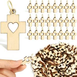 lot 20341 image: Vicenpal 100 Pcs Small Wood Crosses Charms 0.98 Bulk Mini Wooden Cross Beads Pendants Holy Land Religious Pocket Holding Necklace Easter Eggs Fillers Gifts for Jewelry Making Crafts(Wood)