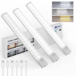 lot 20348 image: Rihvy Under Cabinet Lights 8 Inch 3-Pack, Rechargeable Battery Operated Motion Sensor Light Indoor, Dimmable Closet Lights, Wireless Under Counter Lights for Kitchen, Stairs