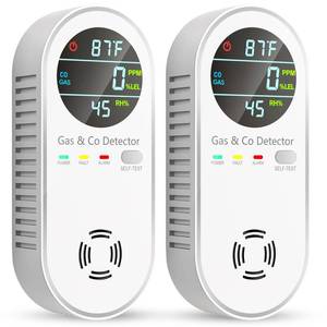 lot 20371 image: Vilfet Carbon Monoxide Detectors and Natural Gas Detector, 4-in-1 Carbon Monoxide Detectors Plug in, Gas Leak Detector with Dual Alarms, Temperature & Humidity Sensor for Home, RV, White, 2 Pack