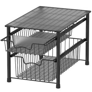 lot 1226 image: Simple Houseware Stackable 2 Tier Basket Drawer, Black