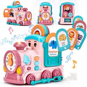 lot 1231 image: hahaland Musical Toy for Baby Girl Gifts��First Year Activity Musical Train with Talking Flash Cards Bilingual (ENES), Educational Learning Toys for Toddlers, Baby Toys 18-36 Months Girl Xmas Gifts