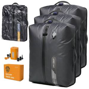 lot 1234 image: IKYWT Vacuum Seal Bags for Travel wRechargeable Pump, 18L Compression Packing Cubes for Carry-On Suitcase & Travel Backpack, Reusable IP67 Waterproof Vacuum Storage Kit, Gift Set (3-Pack)