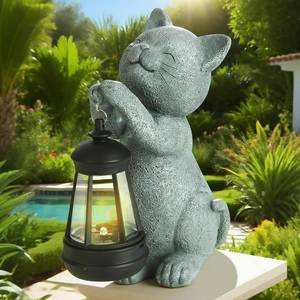 lot 1236 image: Solar Cat Garden Statue with LED Light - Cute Cat Figurine for Outdoor Decor, Weatherproof Resin Night Light for Yard Patio Lawn, Gift for Cat Lovers Women Mom Grandma