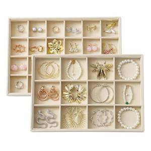 lot 1240 image: KATISYIO Large Velvet Jewelry Tray 2 Pack Stackable Jewelry Display Drawer Inserts Trays Organizer for Earring Bracelet Necklace Ring (Beige, 12 Grids24 Grids)