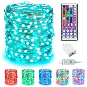 lot 2162 image: Minetom Upgraded Color Changing Fairy String Lights - 33 ft 100 LED 24 Colors USB Silver Wire Lights with Remote and Timer for DIY Bedroom Party Indoor Christmas Decoration, Adapter Included