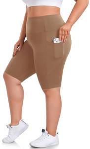 lot 2177 image: we fleece Plus Size 8 Biker Shorts with Pockets - High Waisted Spandex Yoga Shorts for Women, Workout Gym Cycling Athletic Mocha 3XL