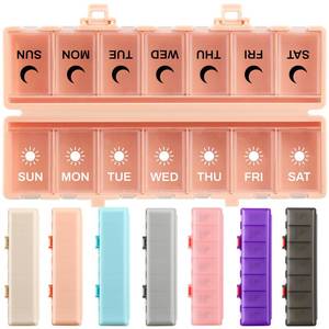lot 2186 image: Foldable Pill Organizer Weekly 2 Times a Day, 7 Day Portable AM PM Travel Pill Case with Black&White Labels, Dual-Protection Daily Medicine Box, Large Pill Container for VitaminSupplement-Pink