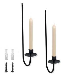 lot 2214 image: Wall Candle Holder Set of 2, Modern Candle Sconces Wall Mount Metal Holders Hanging Candle Pillar Holder for Living Room, Wedding, Farmhouse, Fireplace, Matte Black