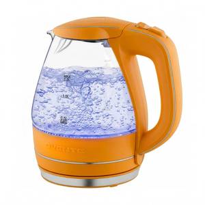 lot 3721 image: OVENTE Electric Kettle, 1.5L Borosilicate Glass Countertop Water Heater and Boiler for Coffee or Tea, BPA-Free, Auto Shut-Off, Boil-Dry Protection, Removable and Washable Spout Filter, Orange KG83O