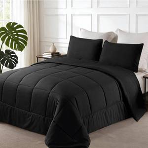 lot 3726 image: Exclusivo Mezcla Lightweight Reversible King Size Comforter Set, Down Alternative Comforter with 2 Pillow Sham, King Size Bedding Set for All Seasons, Black