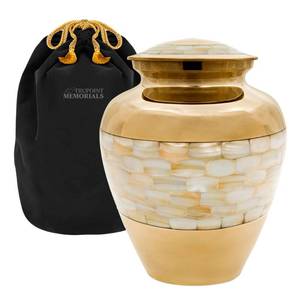 lot 3730 image: Trupoint Memorials Cremation Urns for Human Ashes, Mother of Pearl Decorative Burial Urn for Adult Men and Women, Large Gold