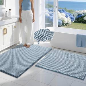 lot 3736 image: BSICPRO Bathroom Rugs Set 2 Piece-Chenille Bath Mats Non Slip-Thick Soft Absorbent Beach Bath Rug-Shower Floor Mat Machine Washable-Bathroom Decor Accessories (Light Blue, 20 x 32 Plus 16 x 24)