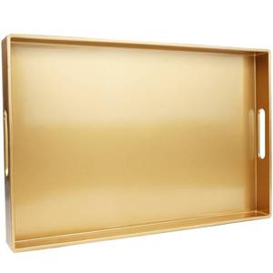lot 3739 image: Spsyrine Gold Decorative Serving Tray with Handles, Elegant Plastic Coffee Table Tray for Ottoman, Living Room, Home Decor 15.6 X 10.2