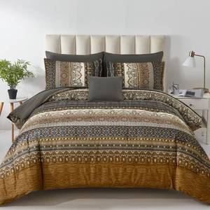 lot 3748 image: Cottolester Boho King Comforter Set 8 Pieces,Brown Black Bohemian Comforter Paisley Striped Bed in A Bag,Soft Microfiber Bedding Set for All Season