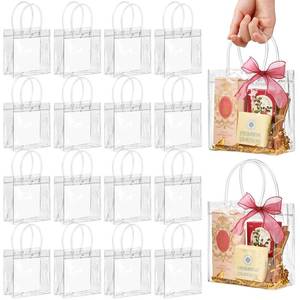 lot 4013 image: Jutieuo 30 Pack Clear Plastic Gift Bags with Handles, 5.9 x 6.3 x 2.8 Small Reusable Transparent Party Favor Bags PVC Goodie Bags Bulk for Weddings, Birthdays, Baby Shower, Easter Treat Bags