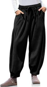 lot 4031 image: TARSE Corduroy Harem Pants for Women Comfy Loose Fit Fall Winter Lounge Pants with Pockets, Black XL