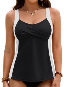 lot 4035 image: Blooming Jelly Womens Tankini Tops Crisscross Cute Swim Tops Only Color Block Modest Tankini Swimwear 2026 (XXL, Black White)