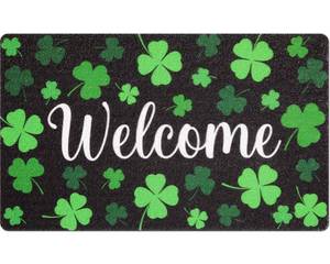 lot 4046 image: Mindsoft St. Patricks Day Welcome Doormat Green Shamrock Lucky Front Door Mat Outdoor Entrance Rugs for Home Indoor Holiday Decoration 18 x 30 Inch