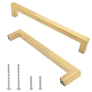 lot 4053 image: Qjaiune 6 Pack Brushed Gold Cabinet Pulls Square Dresser Handles, 7-12 Inch  192mm Hole to Hole Cabinet Handles Stainless Steel Cabinet Hardware, Kitchen Drawer Pulls for Cupboard Wardrobe Vanity