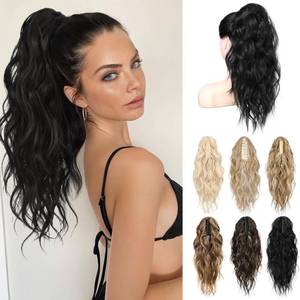 lot 4061 image: LONAI Black Ponytail Extension, 18 Wavy Claw Clip Ponytail Extensions ZJ001 Shoulder Length Curly Wavy Claw Clip in Ponytail Hair Extensions Synthetic Fake Pony tails Hairpieces-Black
