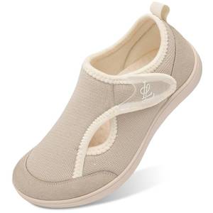 lot 4070 image: LeIsfIt Womens House Shoes Adjustable Diabetic Slippers Wide Arthritis Edema Barefoot Shoes Indoor Outdoor Slippers Beige Size 9.5