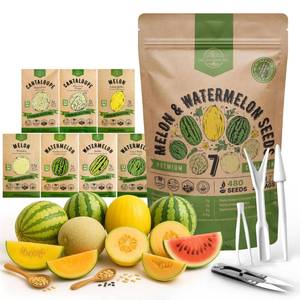 lot 4502 image: Organo Republic 7 Melon & Watermelon Seeds Variety Pack 480 Non-GMO Heirloom Fruit Seeds for Planting Fruits in Individual Seed Packets, Home Garden Seeds for Hydroponic, Indoor & Outdoors Gardening