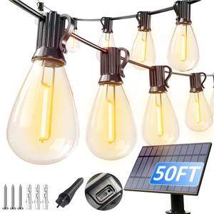 lot 6126 image: luckystyle 50FT Solar String Lights Outdoor Waterproof with 181 LED Bulbs Long Last for 20Hrs, Commercial Grade Shatterproof USB Patio Solar Powered Lights for Camping��Backyard, Garden, Porch Decor
