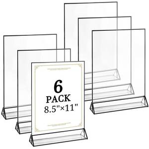 lot 6149 image: Floroom 6 Pack 8.5x11 Inch Clear Acrylic Sign Holders, Double-Sided Black Display Stand Picture Frames for Table Numbers, Menus, Flyers, Weddings, and Offices