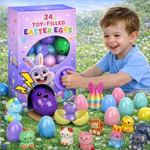 lot 6151 image: 24PCS Prefilled Easter Eggs with Toys Inside - Gumball Machine Style Easter Egg Hunt Game with Mixed 3 Surprise Egg Sizes, Toy-Filled Easter Eggs for Kids, Easter Gifts, Party Favors & Basket Stuffers