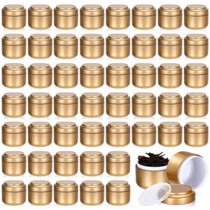 lot 6152 image: Suclain 50 Pack Small Tea Tin Canisters Bulk with Airtight Double Lids 3.4 oz Mini Leaf Tea Storage Containers Round Metal Tinplate Kitchen Teas Tin Can Box for Loose Teas Coffee Herbs Spices(Gold)